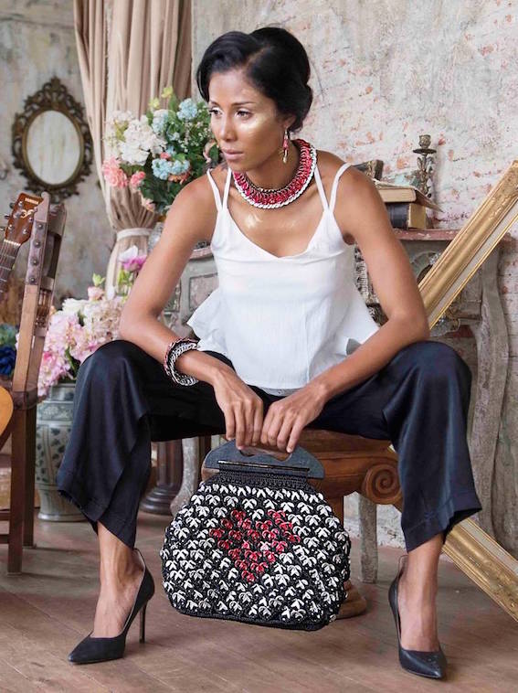 Solene M &quot;In Love&quot; Black Handbag made from recycled Can Pull Tabs