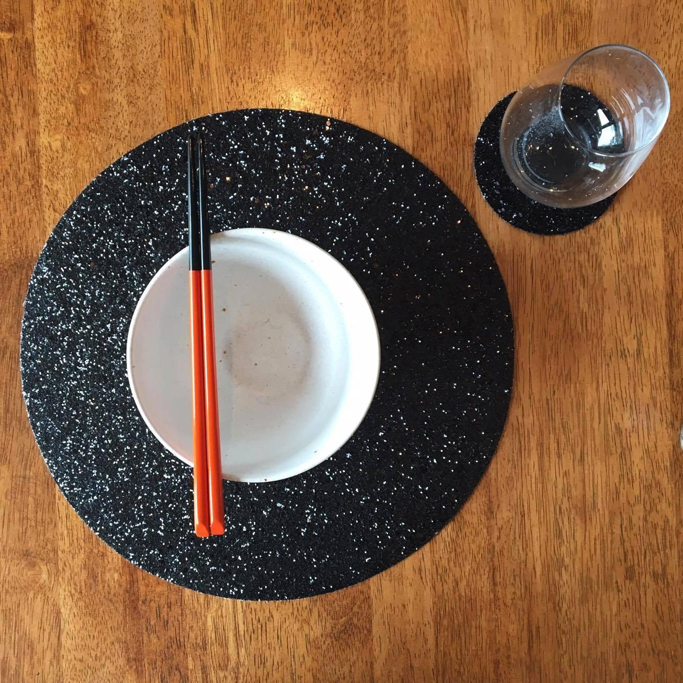 Shimmery Black Round Placemat-ML Living-Temples and Markets