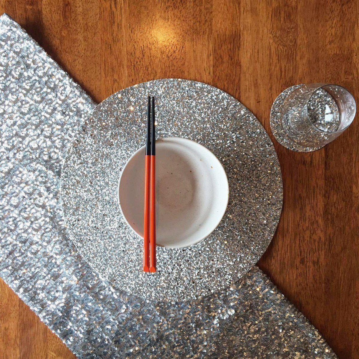 Shimmery Light Silver Round Place Mat-ML Living-Temples and Markets