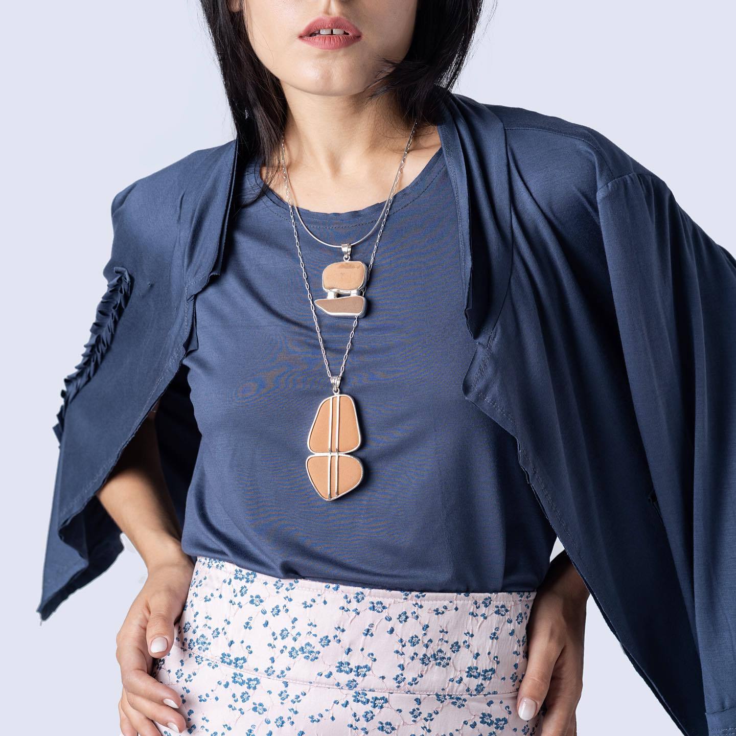 Sterling Silver and Terracotta Large Pendant-Future Traditions-Temples and Markets