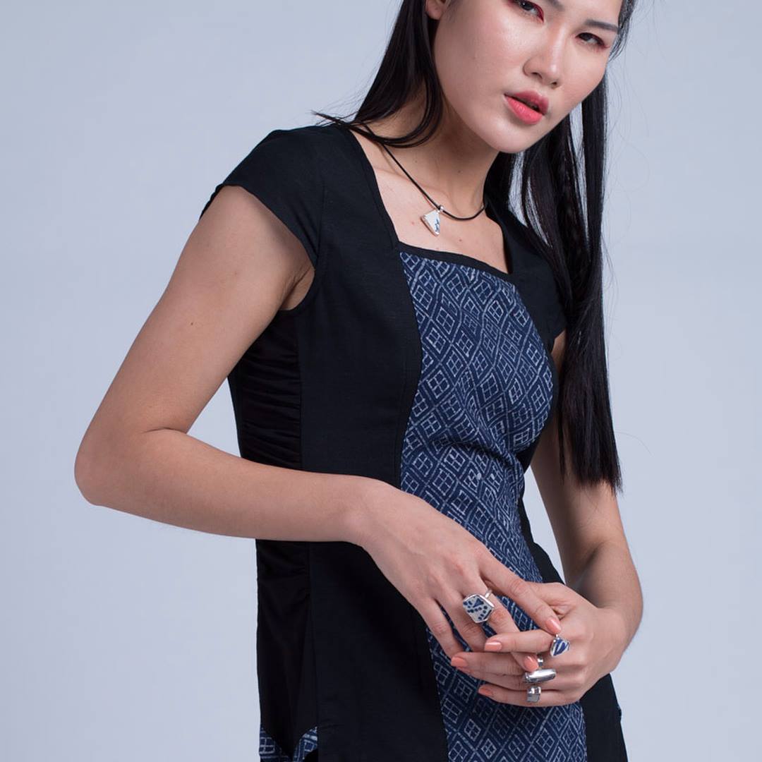 Sterling Silver Ceramic Blue and White Drop Earrings - Long Length-Future Traditions-Temples and Markets