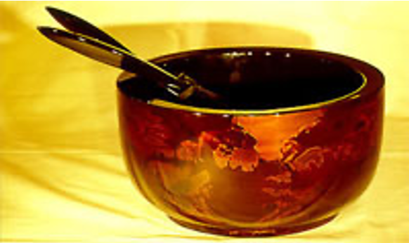 Large Lacquerware Bowl - Handpainted Coloured Patches design