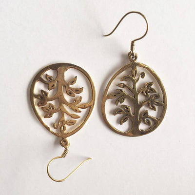 Tree of Life Brass Drop Earrings-Angkor Bullet Jewellery Cambodia-Temples and Markets