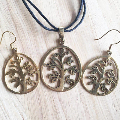 Tree of Life Brass Drop Earrings-Angkor Bullet Jewellery Cambodia-Temples and Markets