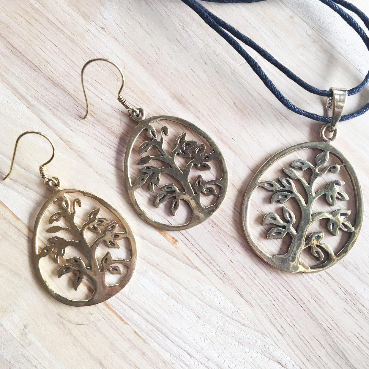 Tree of Life Brass Drop Earrings-Angkor Bullet Jewellery Cambodia-Temples and Markets