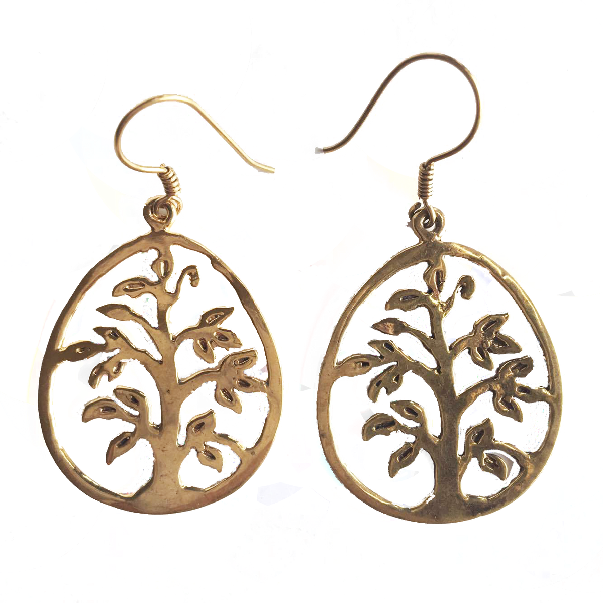 Tree of Life Brass Drop Earrings-Angkor Bullet Jewellery Cambodia-Temples and Markets