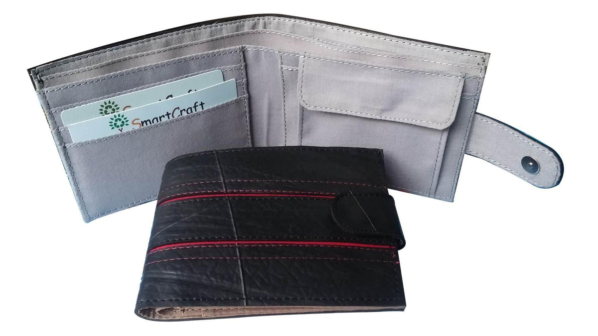 Upcycled Black and Green Wallet with Magnetic Closing made from Tyre-SmartCraft Khmer-Temples and Markets