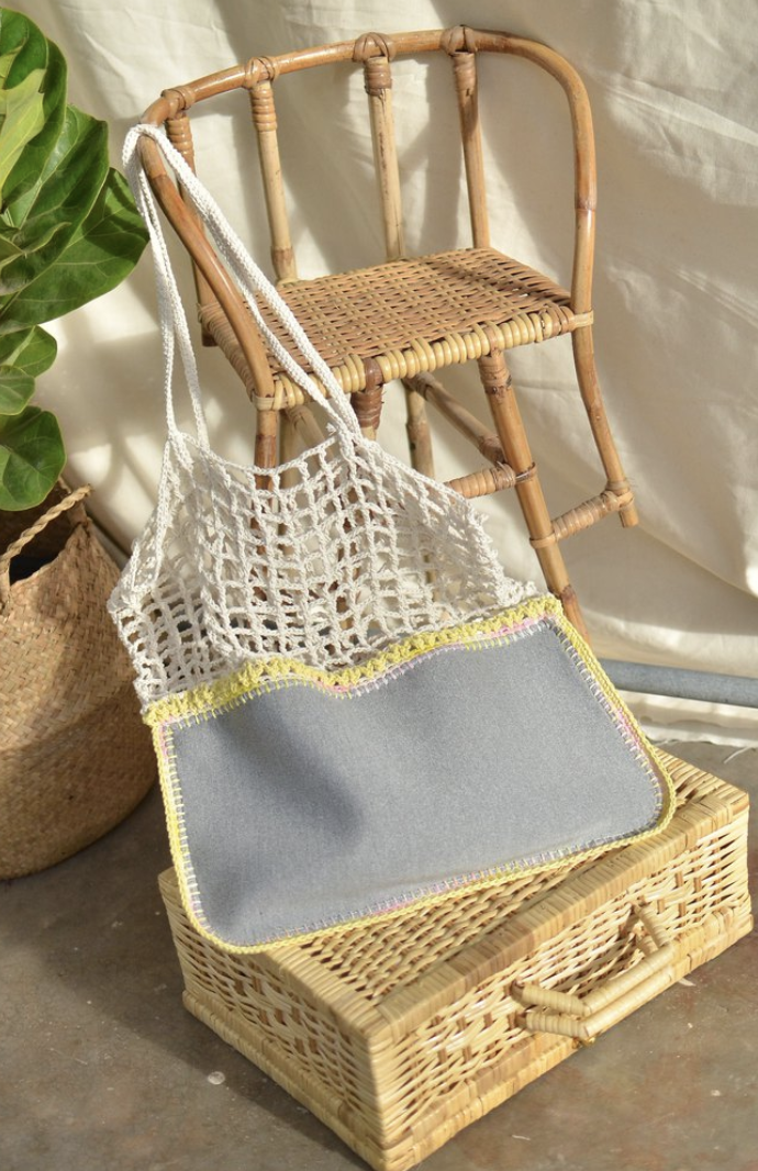 Yellow and Grey Crochet and Neoporene Bag - Handmade for Australia-Merrymetric Bags-Temples and Markets