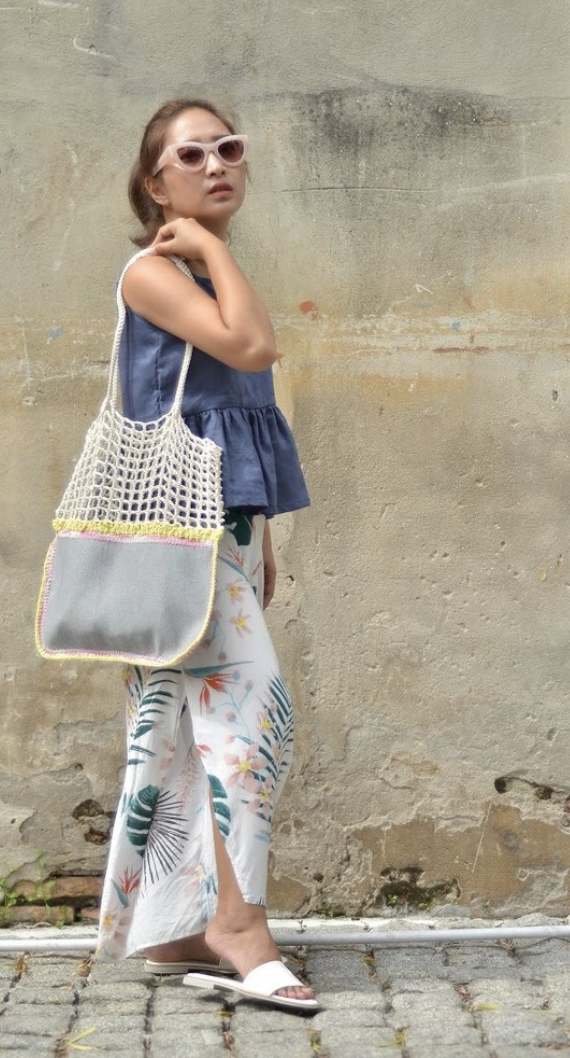 Yellow and Grey Crochet and Neoporene Bag Handmade for Australia