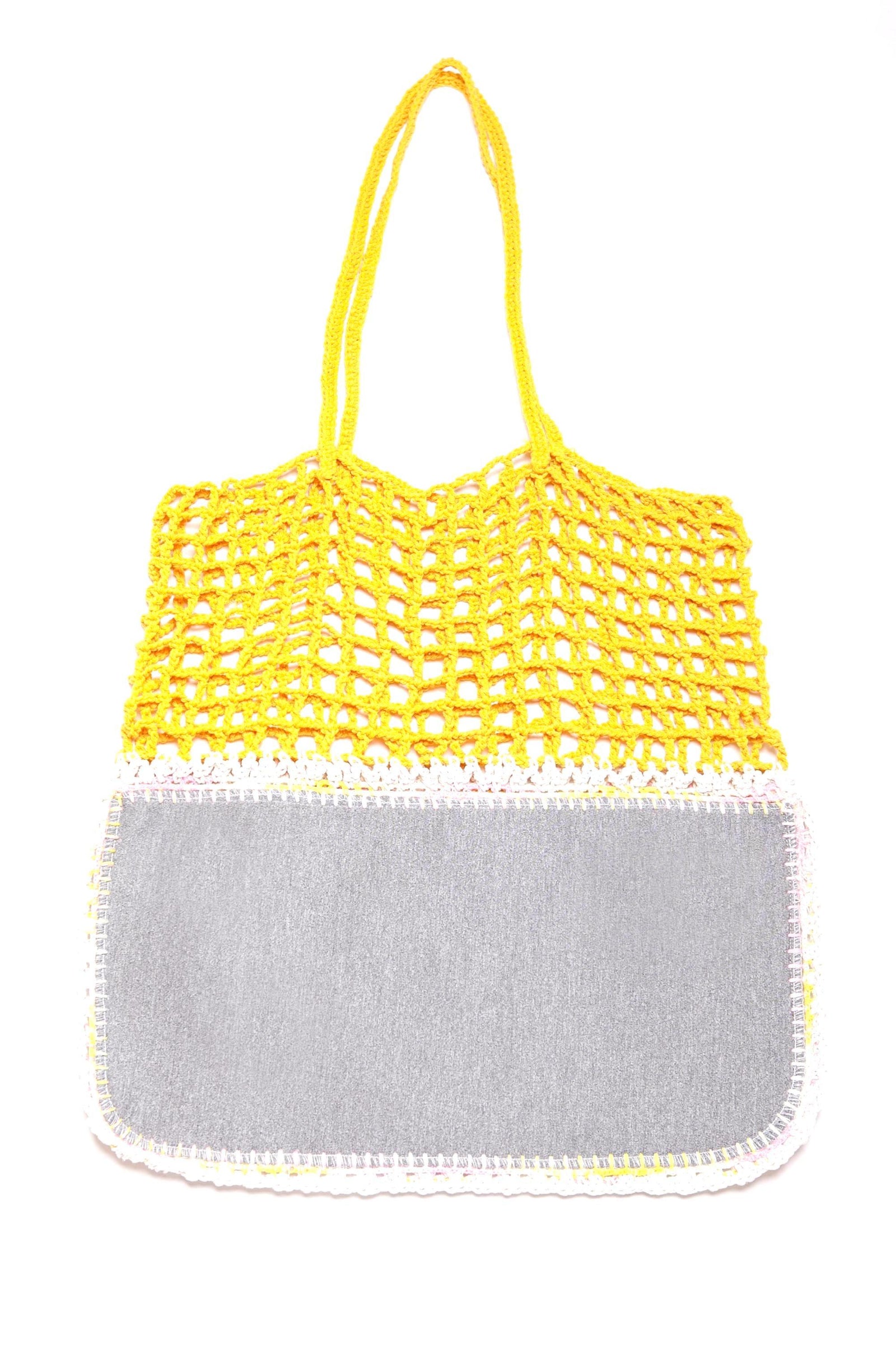 Yellow and Grey Crochet and Neoporene Bag - Handmade for Australia-Merrymetric Bags-Temples and Markets