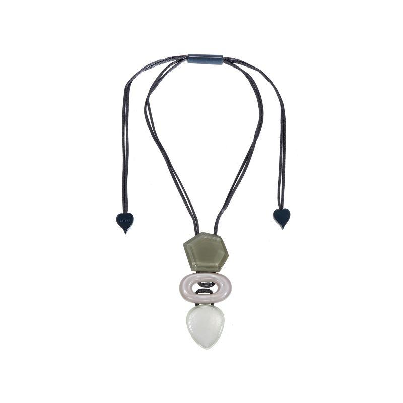 Zsiska Chorus Triple Beaded Silver and Beige Pendant-Jewellery-Zsiska-Temples and Markets