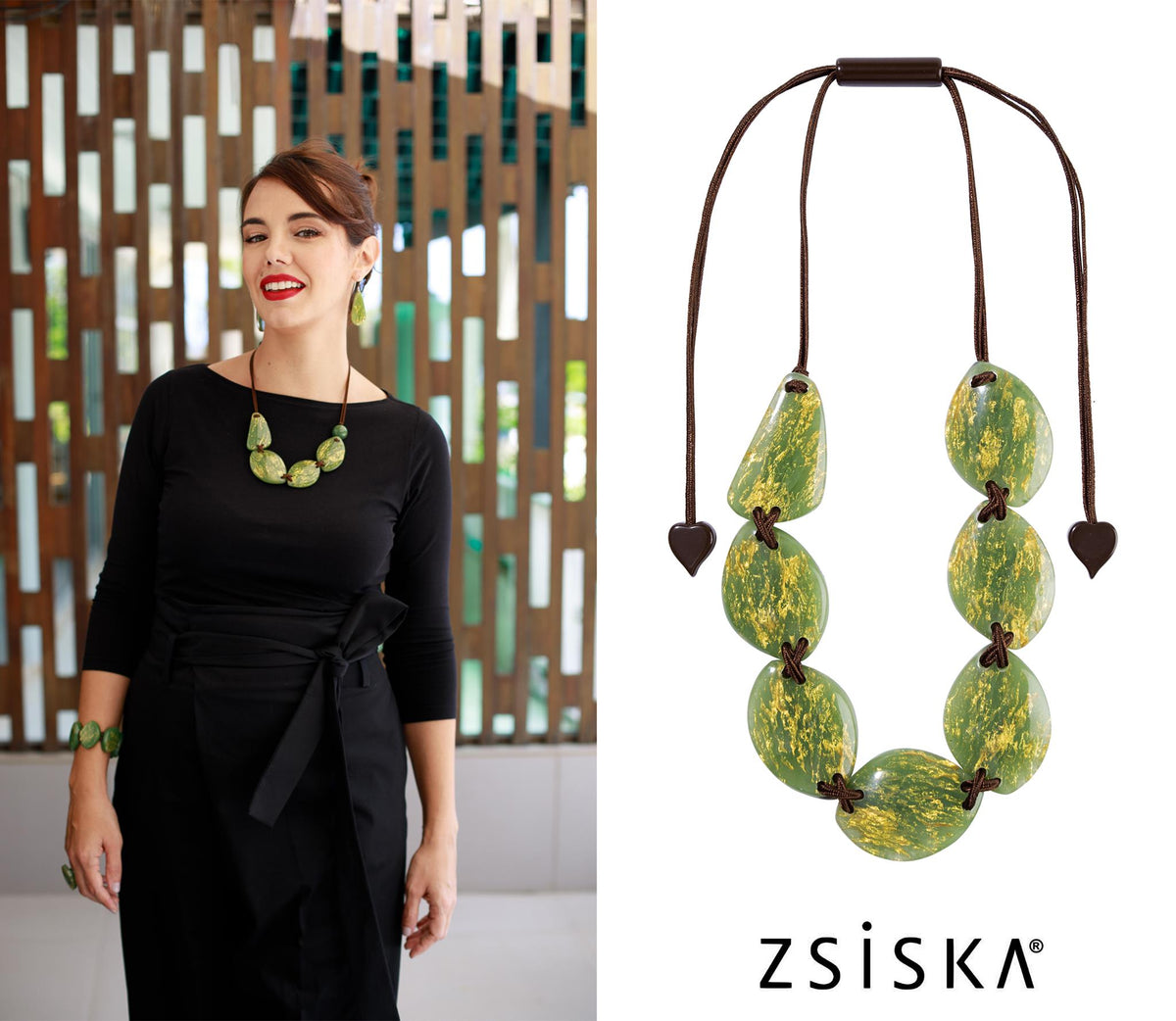 Zsiska Rhea Ring - Teal or Green with Gold Leaf Feature